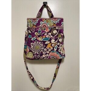 Vera Bradley Retired Plum Crazy Tote Bag Cotton Quilted Removable Strap Purse
